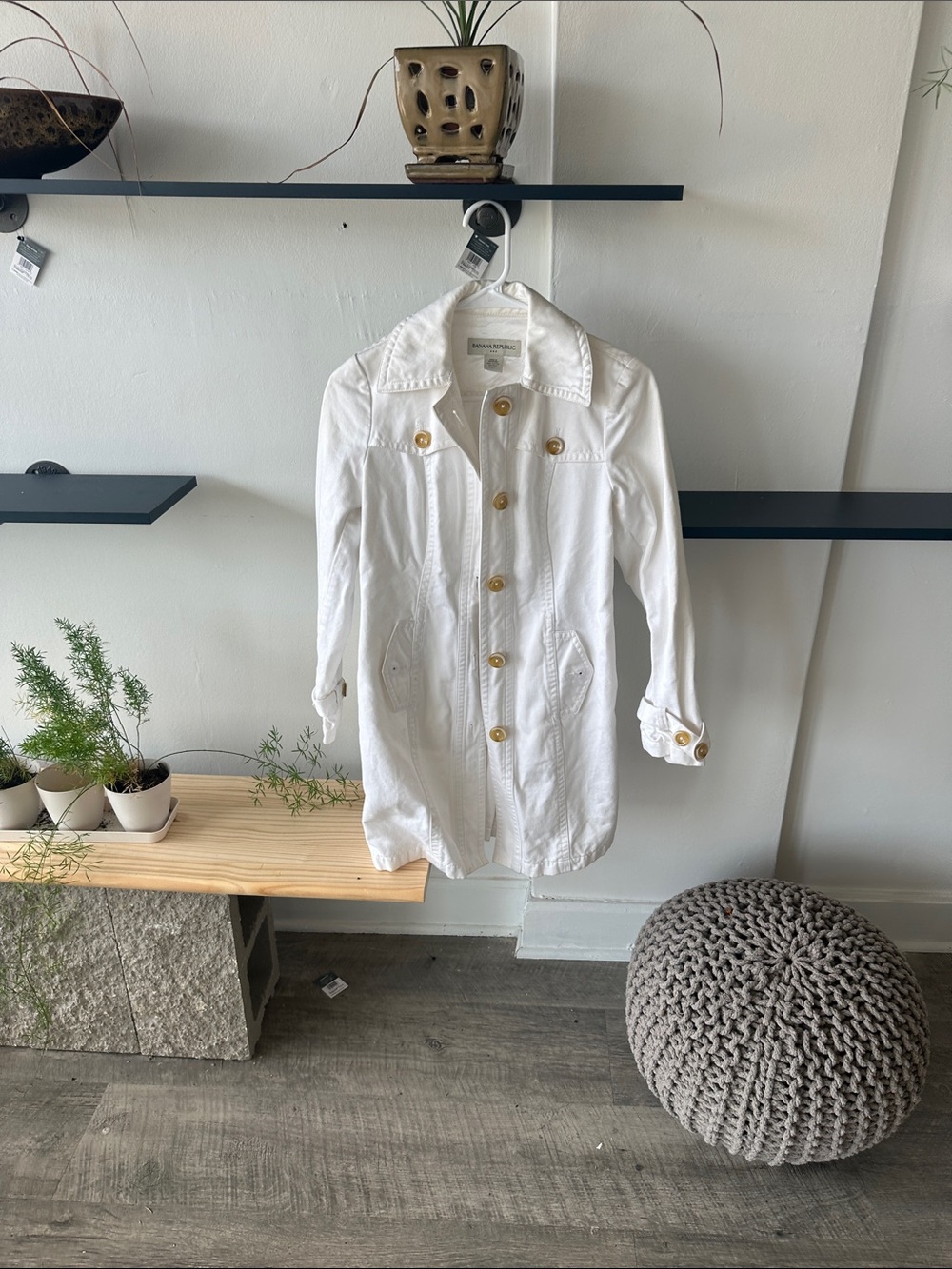 Banana Republic White Trench Coat with Gold Buttons